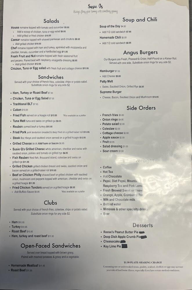 Susie Q’s Menu image 1